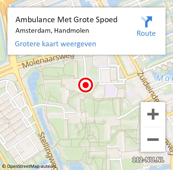 Locatie op kaart van de 112 melding: Ambulance Met Grote Spoed Naar Amsterdam, Handmolen op 12 januari 2024 17:34