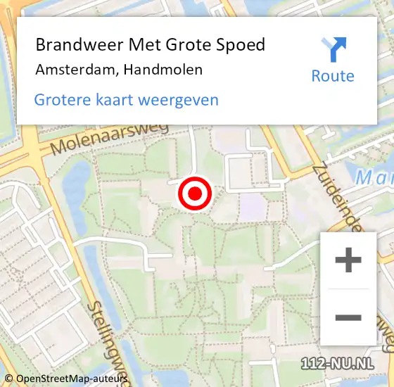 Locatie op kaart van de 112 melding: Brandweer Met Grote Spoed Naar Amsterdam, Handmolen op 12 januari 2024 17:46