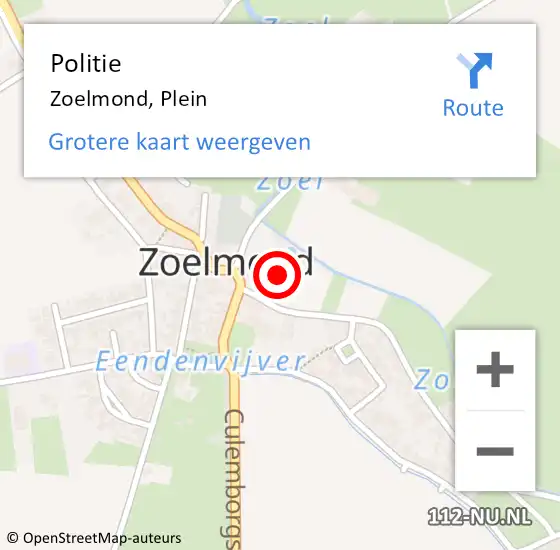 Locatie op kaart van de 112 melding: Politie Zoelmond, Plein op 12 januari 2024 18:40