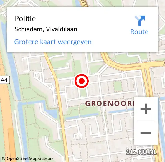 Locatie op kaart van de 112 melding: Politie Schiedam, Vivaldilaan op 12 januari 2024 18:45