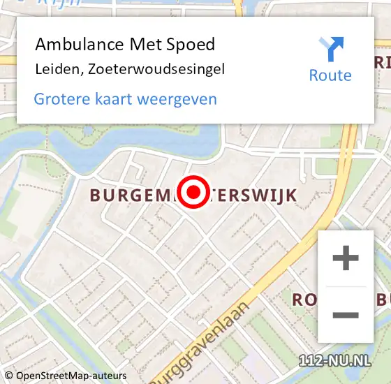 Locatie op kaart van de 112 melding: Ambulance Met Spoed Naar Leiden, Zoeterwoudsesingel op 12 januari 2024 18:47