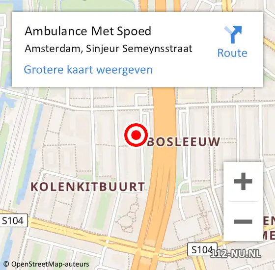 Locatie op kaart van de 112 melding: Ambulance Met Spoed Naar Amsterdam, Sinjeur Semeynsstraat op 12 januari 2024 19:25
