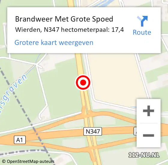 Locatie op kaart van de 112 melding: Brandweer Met Grote Spoed Naar Wierden, N347 hectometerpaal: 17,4 op 12 januari 2024 20:20