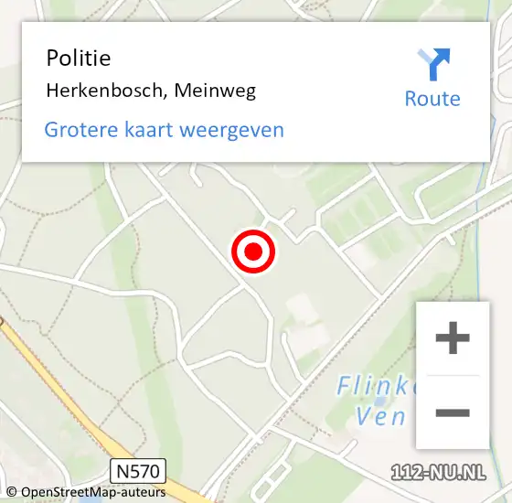 Locatie op kaart van de 112 melding: Politie Herkenbosch, Meinweg op 12 januari 2024 21:50