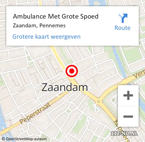 Locatie op kaart van de 112 melding: Ambulance Met Grote Spoed Naar Zaandam, Pennemes op 12 januari 2024 21:57
