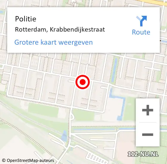 Locatie op kaart van de 112 melding: Politie Rotterdam, Krabbendijkestraat op 12 januari 2024 22:52
