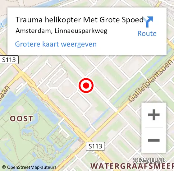 Locatie op kaart van de 112 melding: Trauma helikopter Met Grote Spoed Naar Amsterdam, Linnaeusparkweg op 12 januari 2024 23:02