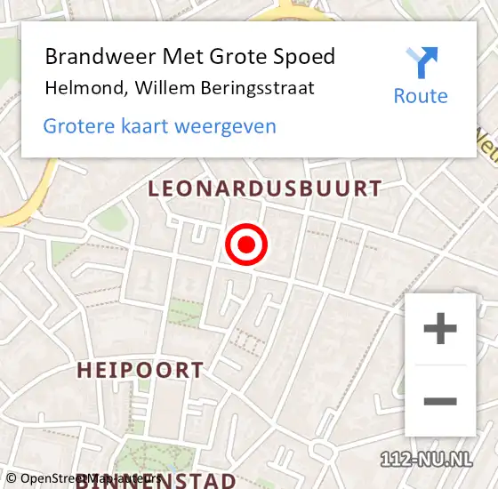 Locatie op kaart van de 112 melding: Brandweer Met Grote Spoed Naar Helmond, Willem Beringsstraat op 12 januari 2024 23:25