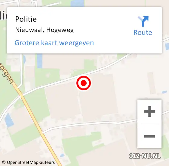 Locatie op kaart van de 112 melding: Politie Nieuwaal, Hogeweg op 12 januari 2024 23:49