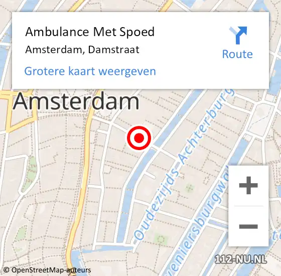 Locatie op kaart van de 112 melding: Ambulance Met Spoed Naar Amsterdam, Damstraat op 13 januari 2024 00:17