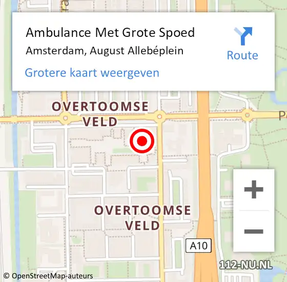 Locatie op kaart van de 112 melding: Ambulance Met Grote Spoed Naar Amsterdam, August Allebéplein op 13 januari 2024 05:54