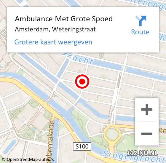 Locatie op kaart van de 112 melding: Ambulance Met Grote Spoed Naar Amsterdam, Weteringstraat op 13 januari 2024 06:03
