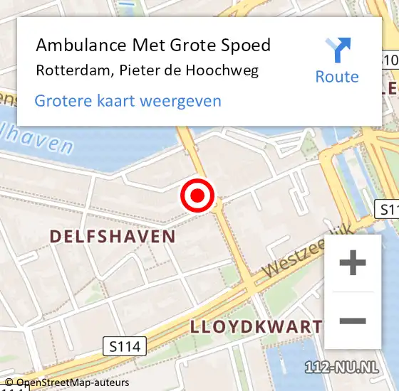 Locatie op kaart van de 112 melding: Ambulance Met Grote Spoed Naar Rotterdam, Pieter de Hoochweg op 13 januari 2024 07:14