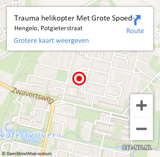 Locatie op kaart van de 112 melding: Trauma helikopter Met Grote Spoed Naar Hengelo, Potgieterstraat op 13 januari 2024 07:25