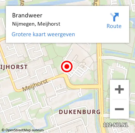 Locatie op kaart van de 112 melding: Brandweer Nijmegen, Meijhorst op 13 januari 2024 10:41