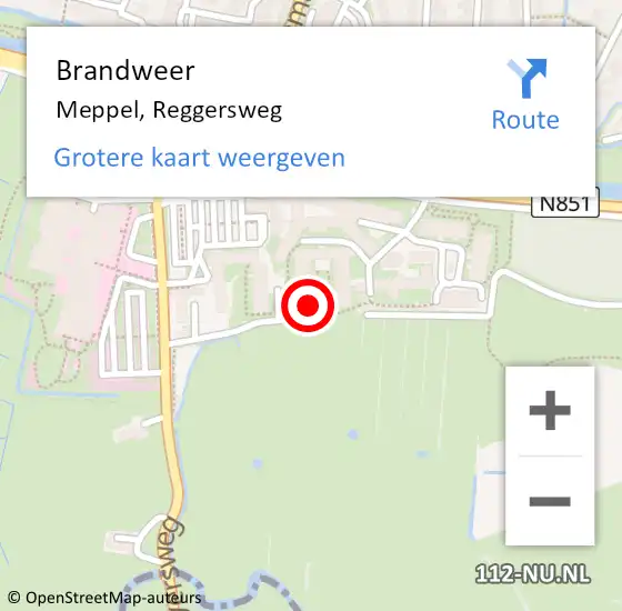 Locatie op kaart van de 112 melding: Brandweer Meppel, Reggersweg op 13 januari 2024 10:47