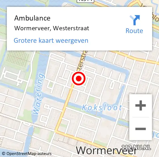 Locatie op kaart van de 112 melding: Ambulance Wormerveer, Westerstraat op 13 januari 2024 11:15