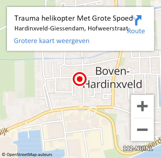 Locatie op kaart van de 112 melding: Trauma helikopter Met Grote Spoed Naar Hardinxveld-Giessendam, Hofweerstraat op 13 januari 2024 11:43