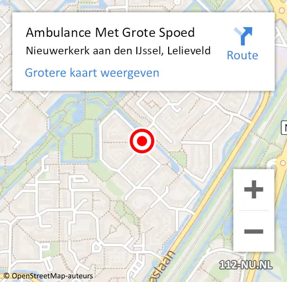 Locatie op kaart van de 112 melding: Ambulance Met Grote Spoed Naar Nieuwerkerk aan den IJssel, Lelieveld op 13 januari 2024 12:47