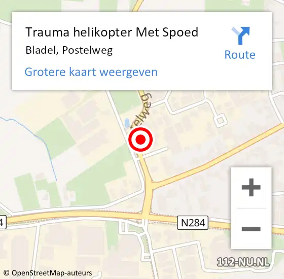 Locatie op kaart van de 112 melding: Trauma helikopter Met Spoed Naar Bladel, Postelweg op 13 januari 2024 14:19