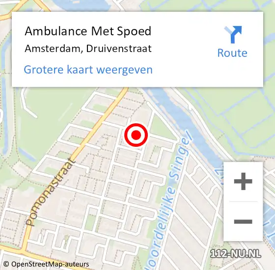Locatie op kaart van de 112 melding: Ambulance Met Spoed Naar Amsterdam, Druivenstraat op 13 januari 2024 15:08
