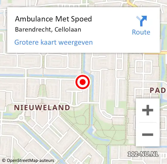 Locatie op kaart van de 112 melding: Ambulance Met Spoed Naar Barendrecht, Cellolaan op 13 januari 2024 15:23