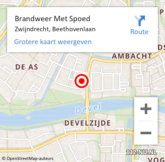 Locatie op kaart van de 112 melding: Brandweer Met Spoed Naar Zwijndrecht, Beethovenlaan op 13 januari 2024 15:51