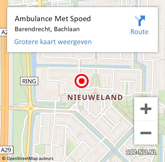 Locatie op kaart van de 112 melding: Ambulance Met Spoed Naar Barendrecht, Bachlaan op 13 januari 2024 18:46