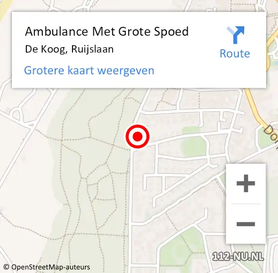 Locatie op kaart van de 112 melding: Ambulance Met Grote Spoed Naar De Koog, Ruijslaan op 13 januari 2024 18:50