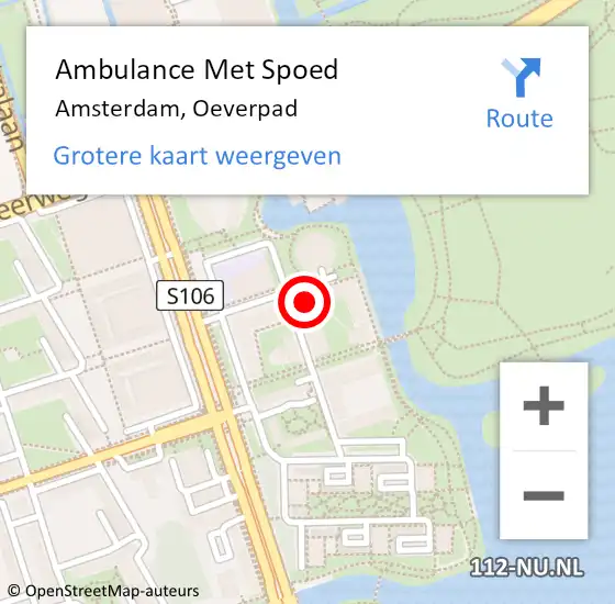 Locatie op kaart van de 112 melding: Ambulance Met Spoed Naar Amsterdam, Oeverpad op 13 januari 2024 19:27