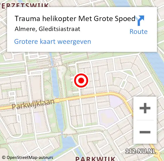 Locatie op kaart van de 112 melding: Trauma helikopter Met Grote Spoed Naar Almere, Gleditsiastraat op 13 januari 2024 19:51