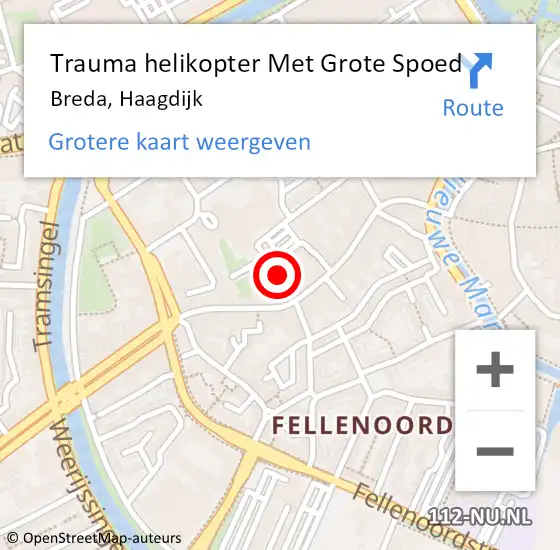 Locatie op kaart van de 112 melding: Trauma helikopter Met Grote Spoed Naar Breda, Haagdijk op 14 januari 2024 01:03