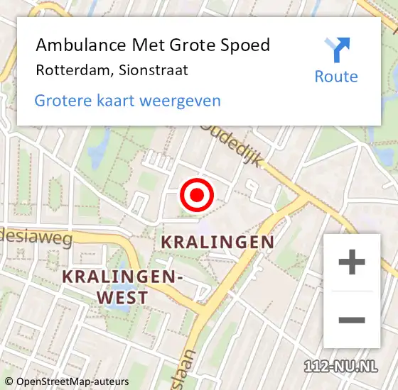 Locatie op kaart van de 112 melding: Ambulance Met Grote Spoed Naar Rotterdam, Sionstraat op 14 januari 2024 01:08