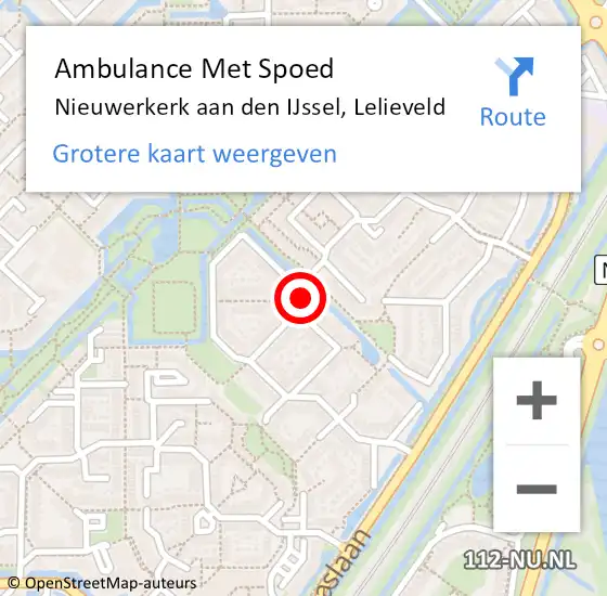 Locatie op kaart van de 112 melding: Ambulance Met Spoed Naar Nieuwerkerk aan den IJssel, Lelieveld op 14 januari 2024 01:14