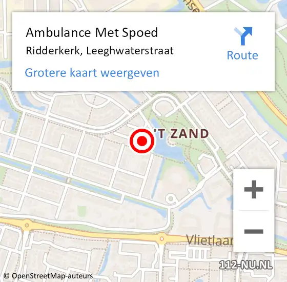 Locatie op kaart van de 112 melding: Ambulance Met Spoed Naar Ridderkerk, Leeghwaterstraat op 14 januari 2024 02:04