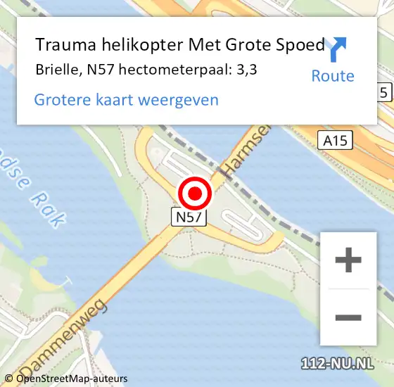 Locatie op kaart van de 112 melding: Trauma helikopter Met Grote Spoed Naar Brielle, N57 hectometerpaal: 3,3 op 14 januari 2024 02:36
