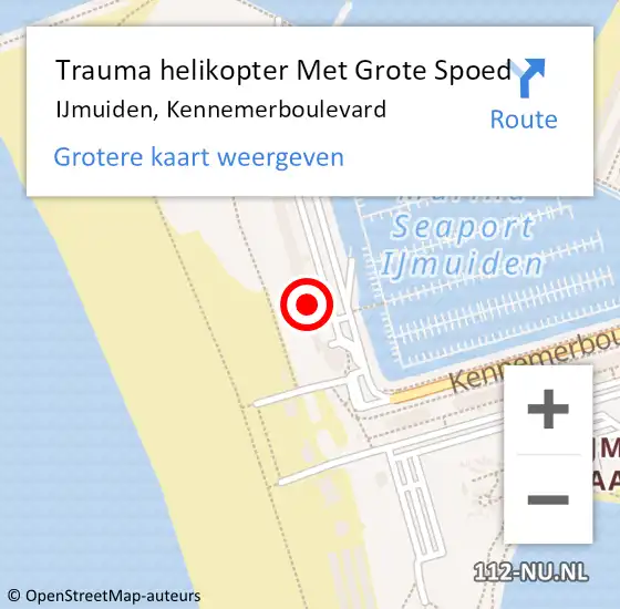 Locatie op kaart van de 112 melding: Trauma helikopter Met Grote Spoed Naar IJmuiden, Kennemerboulevard op 14 januari 2024 02:39