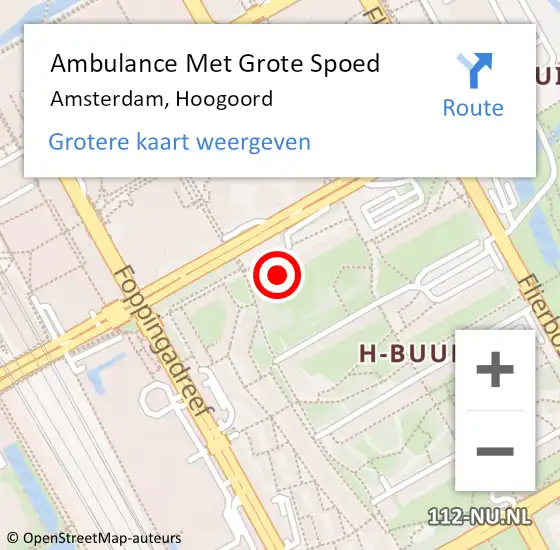 Locatie op kaart van de 112 melding: Ambulance Met Grote Spoed Naar Amsterdam, Hoogoord op 14 januari 2024 09:15