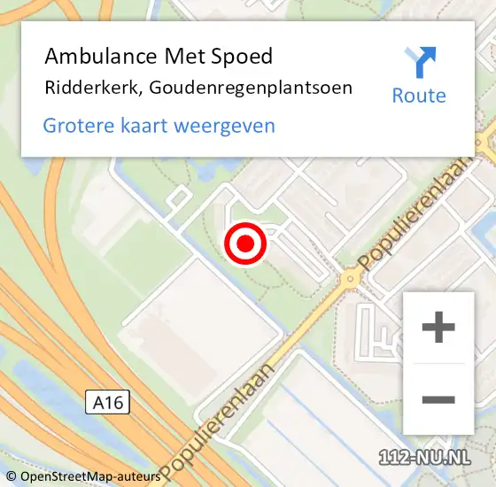 Locatie op kaart van de 112 melding: Ambulance Met Spoed Naar Ridderkerk, Goudenregenplantsoen op 14 januari 2024 11:20