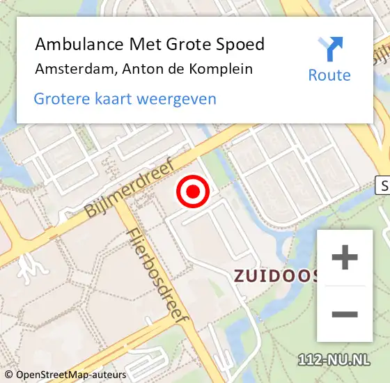 Locatie op kaart van de 112 melding: Ambulance Met Grote Spoed Naar Amsterdam, Anton de Komplein op 14 januari 2024 11:27