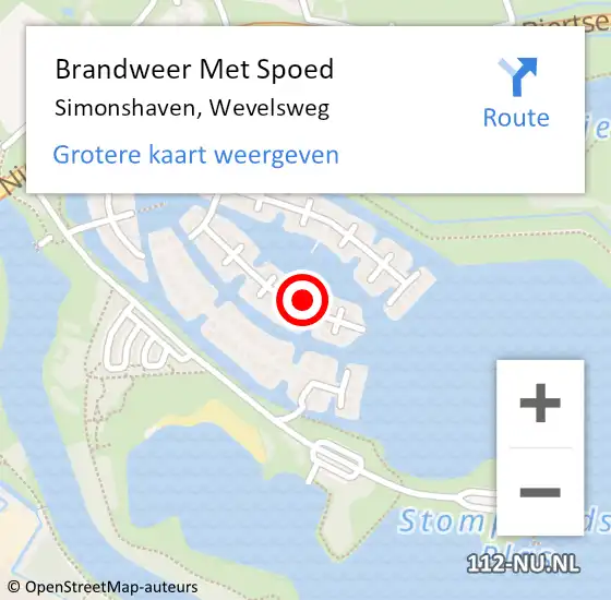 Locatie op kaart van de 112 melding: Brandweer Met Spoed Naar Simonshaven, Wevelsweg op 14 januari 2024 12:27