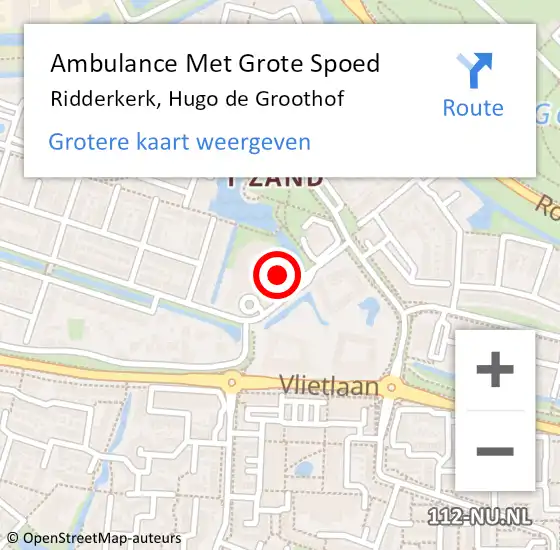 Locatie op kaart van de 112 melding: Ambulance Met Grote Spoed Naar Ridderkerk, Hugo de Groothof op 14 januari 2024 14:17
