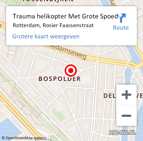 Locatie op kaart van de 112 melding: Trauma helikopter Met Grote Spoed Naar Rotterdam, Rosier Faassenstraat op 14 januari 2024 14:31