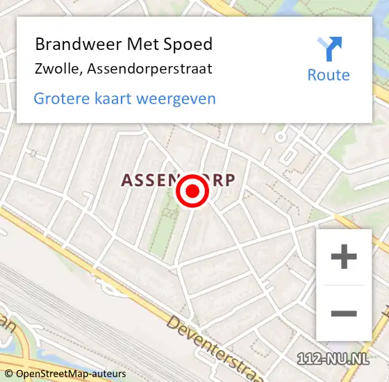 Locatie op kaart van de 112 melding: Brandweer Met Spoed Naar Zwolle, Assendorperstraat op 14 januari 2024 14:39