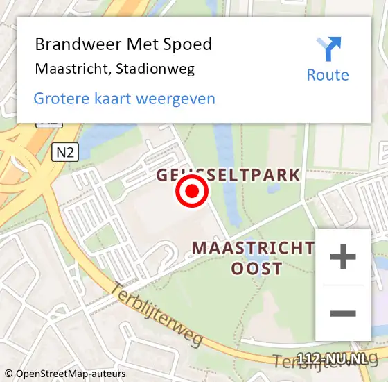 Locatie op kaart van de 112 melding: Brandweer Met Spoed Naar Maastricht, Stadionweg op 14 januari 2024 15:19