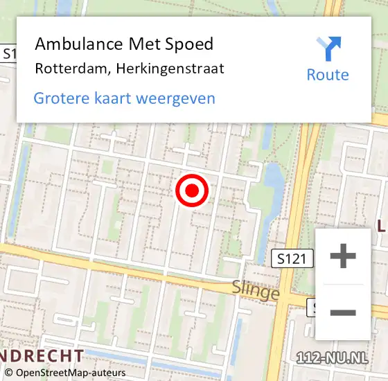 Locatie op kaart van de 112 melding: Ambulance Met Spoed Naar Rotterdam, Herkingenstraat op 14 januari 2024 15:26