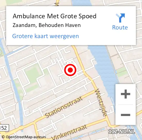 Locatie op kaart van de 112 melding: Ambulance Met Grote Spoed Naar Zaandam, Behouden Haven op 14 januari 2024 16:32
