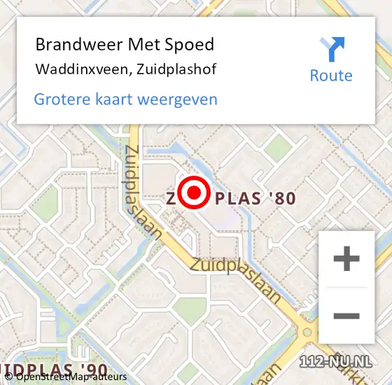 Locatie op kaart van de 112 melding: Brandweer Met Spoed Naar Waddinxveen, Zuidplashof op 14 januari 2024 16:47