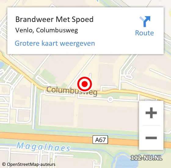 Locatie op kaart van de 112 melding: Brandweer Met Spoed Naar Venlo, Columbusweg op 14 januari 2024 16:50