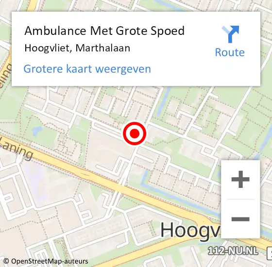 Locatie op kaart van de 112 melding: Ambulance Met Grote Spoed Naar Hoogvliet, Marthalaan op 14 januari 2024 17:36
